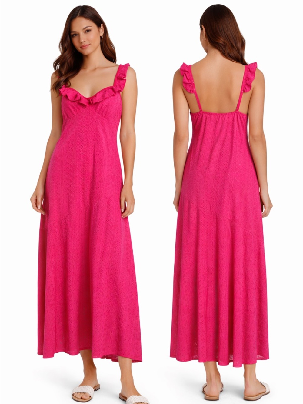 Hot Pink Eyelet Maxi Dress – Size S